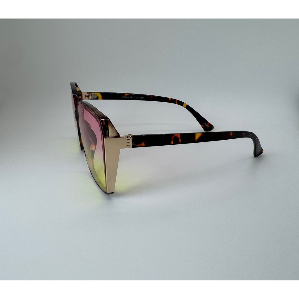 Vintage Style Oversized Square Tortoise Sunglasses Pink Yellow Gradient UV400 - Picture 3 of 4